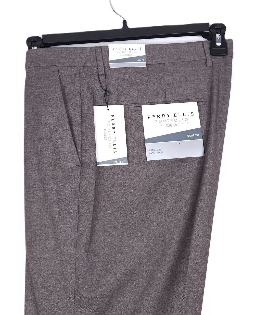 Perry Ellis Mens Slim Fit Dress Pants 32x30 Major Brown Solid Stretch Twill NWT